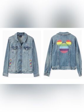 torrid Disney Light Blue Denim Jacket with Rainbow Mickey Graphic